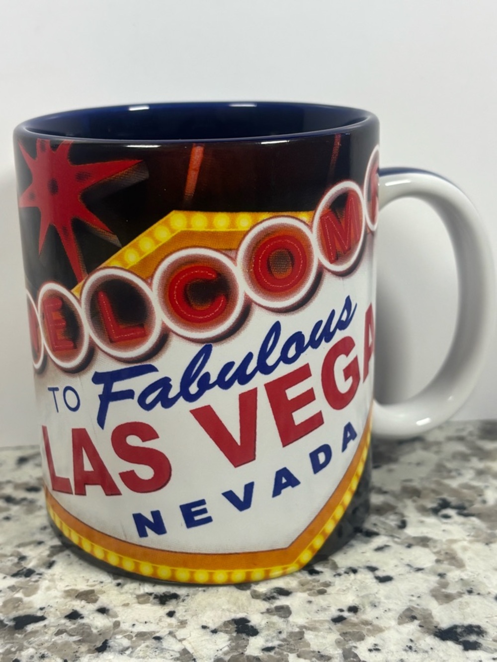 Las Vegas 'Welcome to Fabulous' Ceramic Coffee Mug - White/Blue
